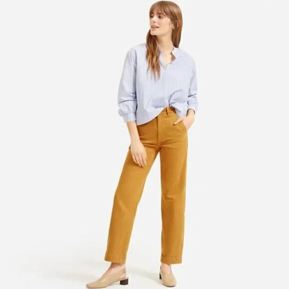 Everlane Pants 0 Denim Straight Leg Cropped Jean Golden Brown Neutral Minimalist - Picture 12 of 15